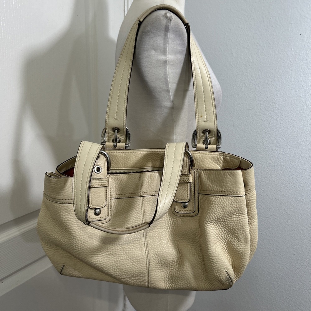 Coach Legacy Tote Bag F13732 Cream Pebbled Leather Satchel Silver Hardware Purse - Picture 5 of 16
